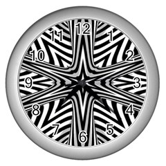 Fractal Star Mandala Black And White Wall Clock (silver) by uniart180623