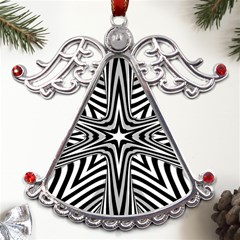 Fractal Star Mandala Black And White Metal Angel With Crystal Ornament