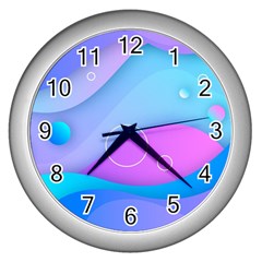 Colorful Blue Purple Wave Wall Clock (silver) by uniart180623