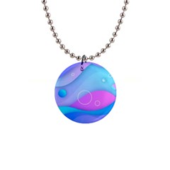 Colorful Blue Purple Wave 1  Button Necklace by uniart180623