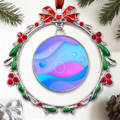 Colorful Blue Purple Wave Metal X mas Wreath Ribbon Ornament