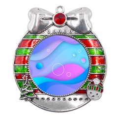 Colorful Blue Purple Wave Metal X mas Ribbon With Red Crystal Round Ornament