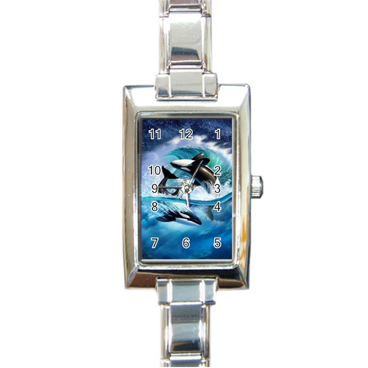 Orca Wave Water Underwater Sky Rectangle Italian Charm Watch