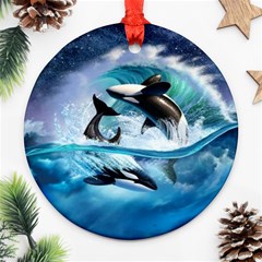 Orca Wave Water Underwater Sky Ornament (round) by uniart180623