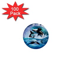 Orca Wave Water Underwater Sky 1  Mini Buttons (100 Pack)  by uniart180623