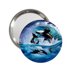 Orca Wave Water Underwater Sky 2 25  Handbag Mirrors by uniart180623