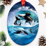 Orca Wave Water Underwater Sky Oval Ornament (Two Sides) Front