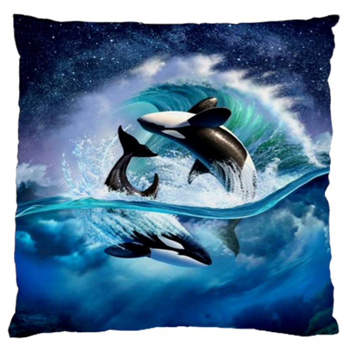 Orca Wave Water Underwater Sky Standard Premium Plush Fleece Cushion Case (One Side)