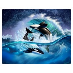 Orca Wave Water Underwater Sky Premium Plush Fleece Blanket (medium) by uniart180623