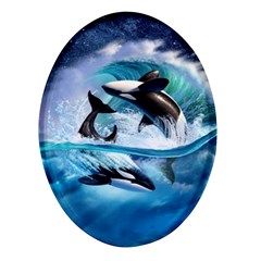 Orca Wave Water Underwater Sky Oval Glass Fridge Magnet (4 Pack) by uniart180623