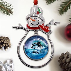 Orca Wave Water Underwater Sky Metal Snowman Ornament by uniart180623