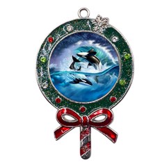 Orca Wave Water Underwater Sky Metal X mas Lollipop With Crystal Ornament by uniart180623