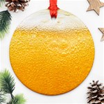 Texture Pattern Macro Glass Of Beer Foam White Yellow Round Ornament (Two Sides) Back