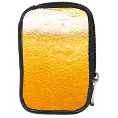 Texture Pattern Macro Glass Of Beer Foam White Yellow Compact Camera Leather Case by uniart180623