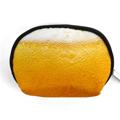 Texture Pattern Macro Glass Of Beer Foam White Yellow Accessory Pouch (Medium)