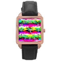 Waves Of Color Rose Gold Leather Watch  by uniart180623