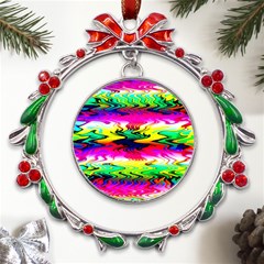 Waves Of Color Metal X mas Wreath Ribbon Ornament