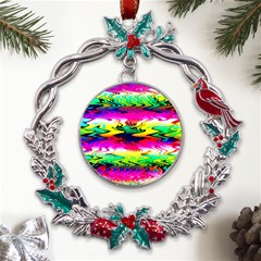 Waves Of Color Metal X mas Wreath Holly Leaf Ornament