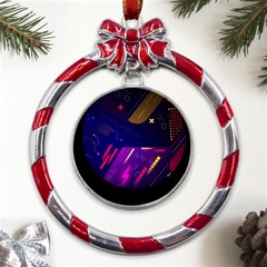 Colorful Abstract Background Creative Digital Art Colorful Geometric Artwork Metal Red Ribbon Round Ornament