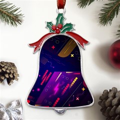 Colorful Abstract Background Creative Digital Art Colorful Geometric Artwork Metal Holly Leaf Bell Ornament by uniart180623