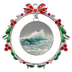 Big Storm Wave Metal X mas Wreath Ribbon Ornament by uniart180623