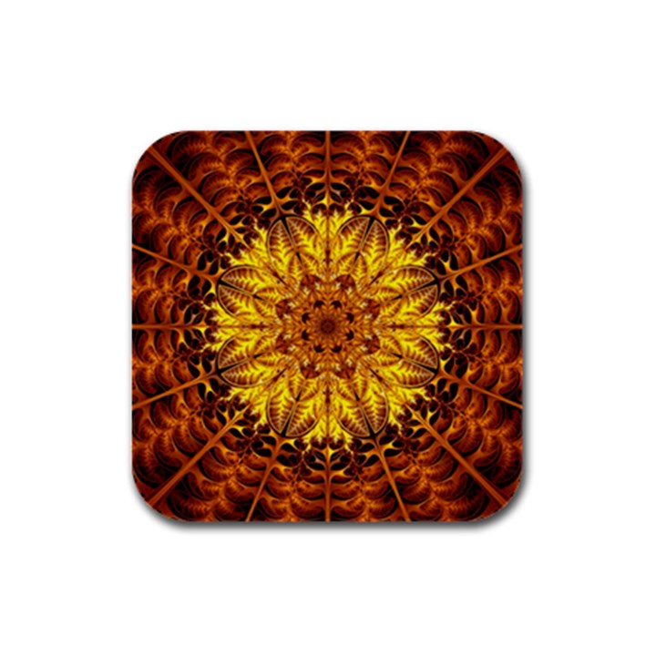 Abstract Gold Mandala Yellow Rubber Square Coaster (4 pack)