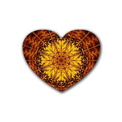 Abstract Gold Mandala Yellow Rubber Heart Coaster (4 Pack) by uniart180623