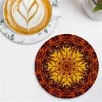 Abstract Gold Mandala Yellow UV Print Round Tile Coaster Front