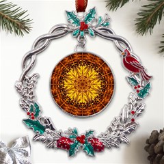 Abstract Gold Mandala Yellow Metal X mas Wreath Holly Leaf Ornament