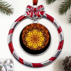 Abstract Gold Mandala Yellow Metal Red Ribbon Round Ornament