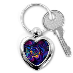 Colorful Waves Abstract Waves Curves Art Abstract Material Material Design Key Chain (heart) by uniart180623