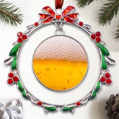 Beer Texture Liquid Bubbles Metal X mas Wreath Ribbon Ornament