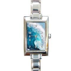 Tsunami Big Blue Wave Ocean Waves Water Rectangle Italian Charm Watch by uniart180623