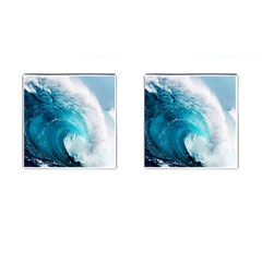 Tsunami Big Blue Wave Ocean Waves Water Cufflinks (square) by uniart180623