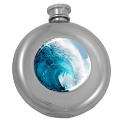 Tsunami Big Blue Wave Ocean Waves Water Round Hip Flask (5 Oz) by uniart180623