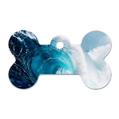 Tsunami Big Blue Wave Ocean Waves Water Dog Tag Bone (one Side) by uniart180623