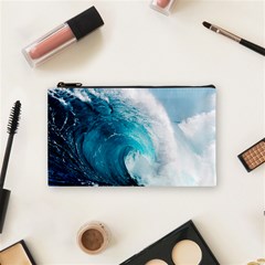 Tsunami Big Blue Wave Ocean Waves Water Cosmetic Bag (small) by uniart180623