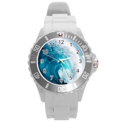 Tsunami Big Blue Wave Ocean Waves Water Round Plastic Sport Watch (l) by uniart180623