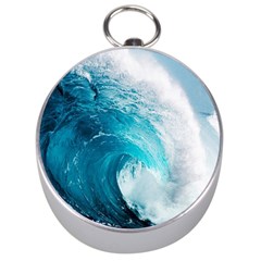 Tsunami Big Blue Wave Ocean Waves Water Silver Compasses by uniart180623