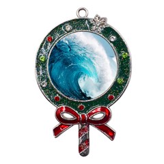 Tsunami Big Blue Wave Ocean Waves Water Metal X mas Lollipop With Crystal Ornament by uniart180623