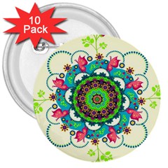 Mandala Flowers Abstract Butterflies Floral Pattern Summer 3  Buttons (10 Pack) 