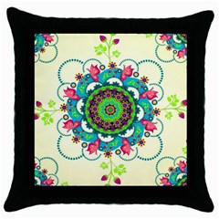 Mandala Flowers Abstract Butterflies Floral Pattern Summer Throw Pillow Case (black) by uniart180623