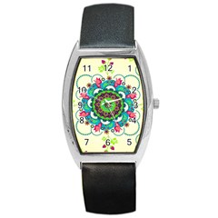 Mandala Flowers Abstract Butterflies Floral Pattern Summer Barrel Style Metal Watch by uniart180623