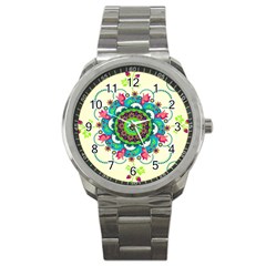 Mandala Flowers Abstract Butterflies Floral Pattern Summer Sport Metal Watch by uniart180623