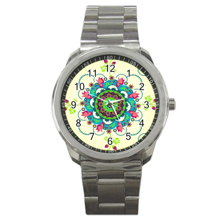 Mandala Flowers Abstract Butterflies Floral Pattern Summer Sport Metal Watch