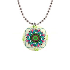 Mandala Flowers Abstract Butterflies Floral Pattern Summer 1  Button Necklace by uniart180623