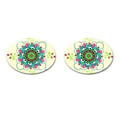 Mandala Flowers Abstract Butterflies Floral Pattern Summer Cufflinks (oval) by uniart180623