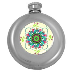 Mandala Flowers Abstract Butterflies Floral Pattern Summer Round Hip Flask (5 Oz) by uniart180623