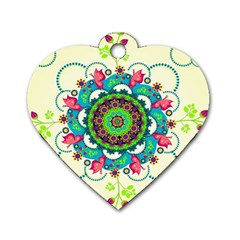 Mandala Flowers Abstract Butterflies Floral Pattern Summer Dog Tag Heart (two Sides) by uniart180623