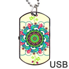 Mandala Flowers Abstract Butterflies Floral Pattern Summer Dog Tag Usb Flash (two Sides) by uniart180623